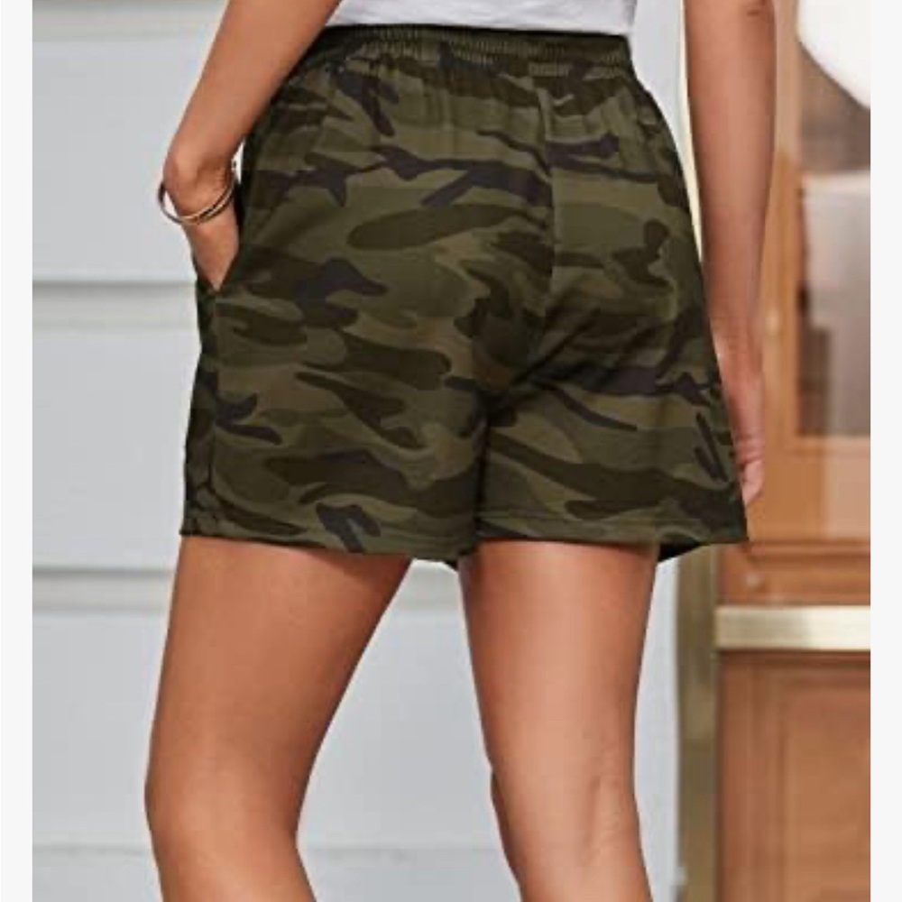 Summer Workout Athletic Running Shorts, High Waisted Casual Drawstring Camo
